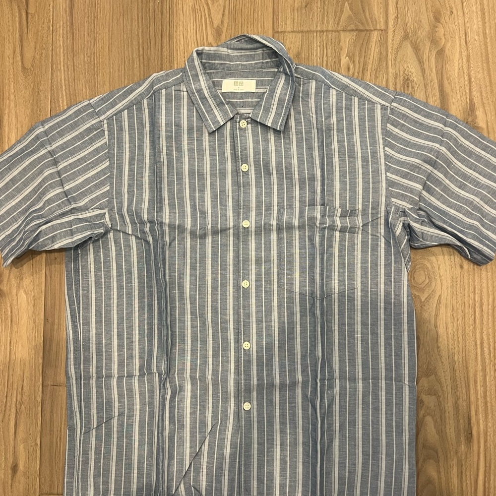 Uniqlo Blue and White Striped Button-Down Shirt